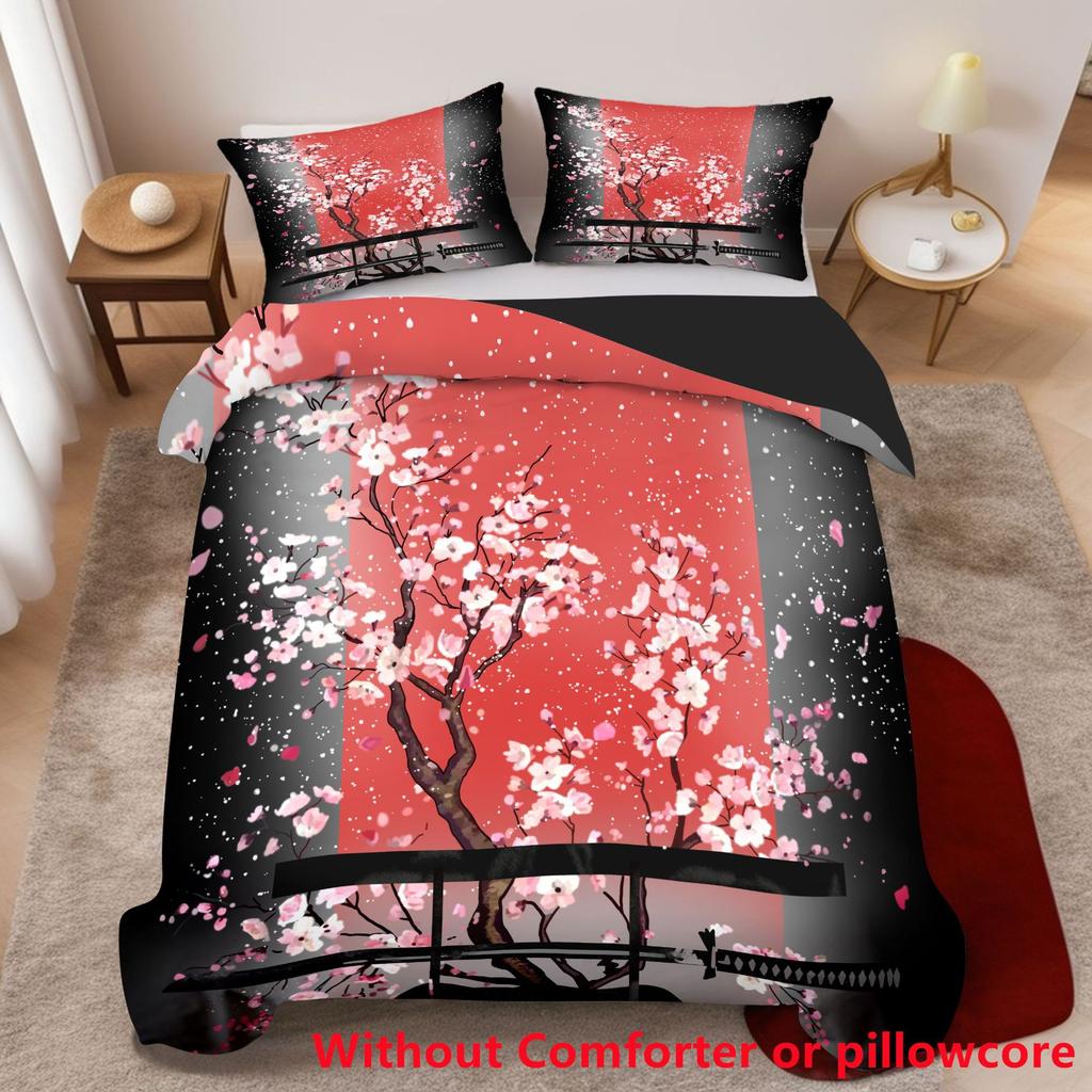 3D Digital Printing Three-Piece Set, Spring Flower Series Plum Blossom Quilt Cover, Bedding Home Textile