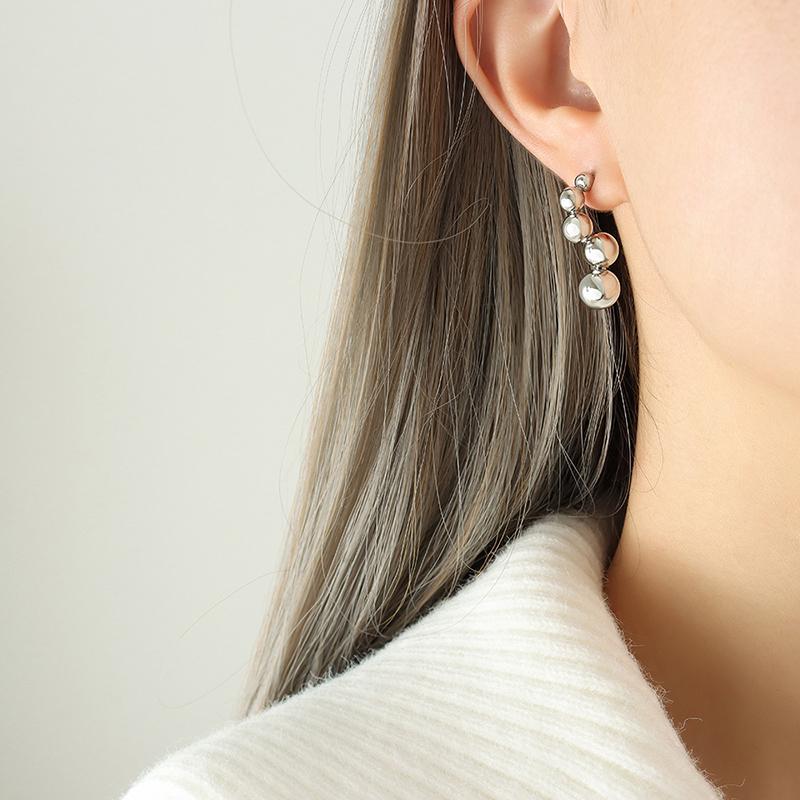 French Simple Small Steel Ball Earrings Stainless Steel Symbol Versatile Earrings