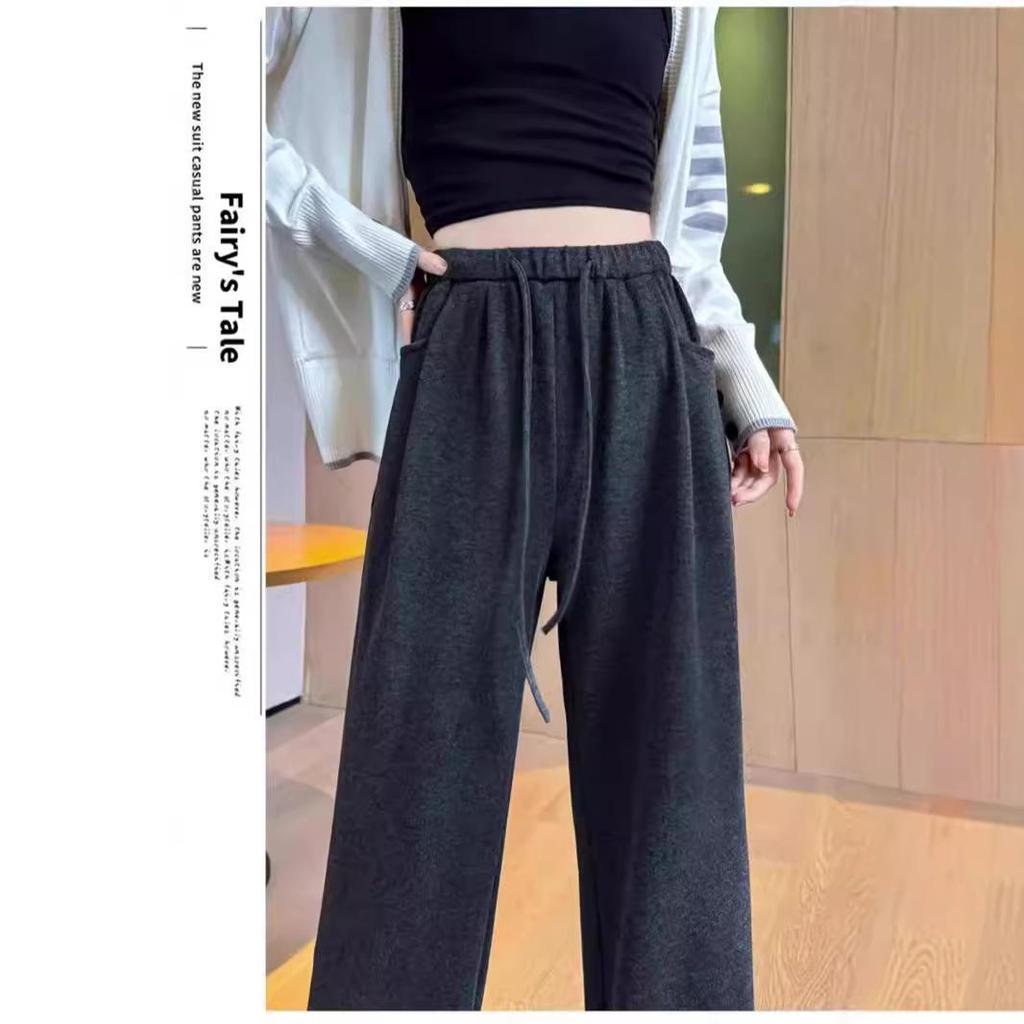 2024 Women's Sticky Rice Wide-Leg Pants: Loose, Floor-Length, Sporty Casual Trousers for Spring, Autumn, Winter