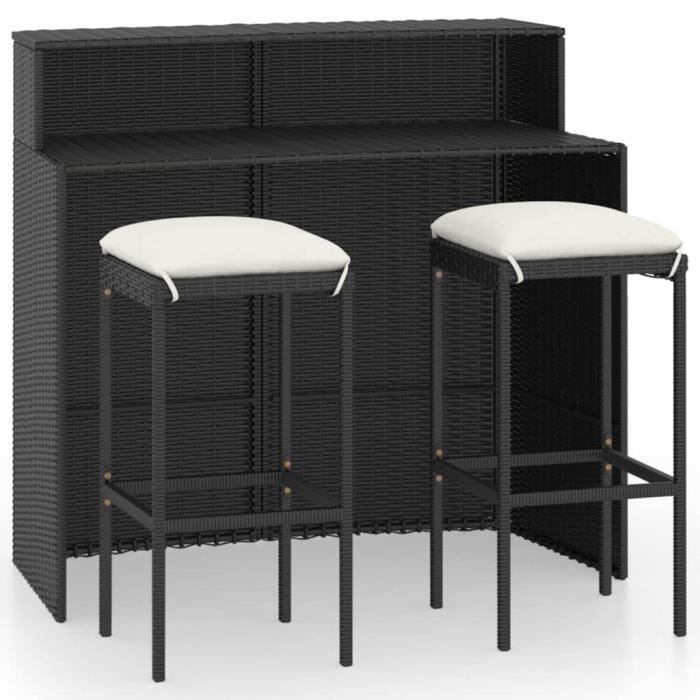 Ensemble de bar de jardin - vidaXL - 3 pcs - Noir - Résistant aux intempéries - Confortable