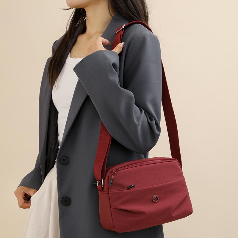 Women Small Capacity Tote Bag Waterproof Nylon Multi-Compartment Shoulder Bag Office Commute Crossbody Purse with Soft Fabric