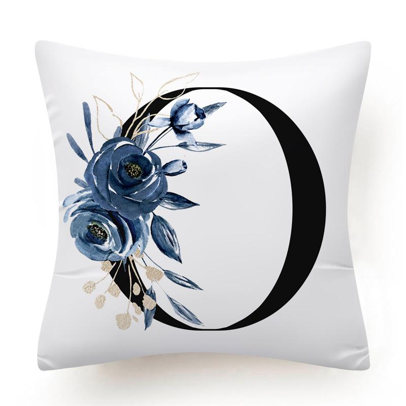 Floral Alphabet Cushion Cover 45x45 Blue Flowers Pillowcase Decorative Sofa Cushions Throw Pillows  Home Decor Pillow Cases