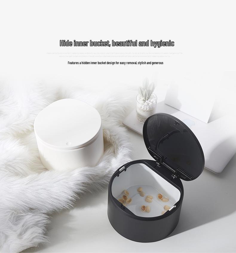 Nordic Mini Desktop Trash Can with Lid - Cute Press-Type Waste Basket for Dining, Bedside, or Coffee Table