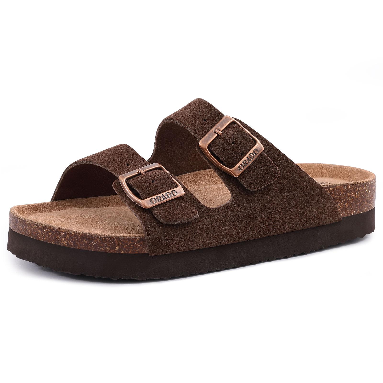 

Fashion Smile New Cork Suede Men Slippers Classic Double Buckle Sandals Men Casual Soft Nonslip Men Sandals Outdoor Beach Slide Sandals 36