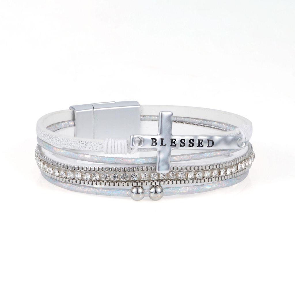 Bohemian Multi-Layer Leather Bracelet with Pave Diamonds