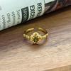 Medieval Vintage Rhombus Four-Leaf Clover High-End Ring Women'S Light Luxury Court Style Fashion Niche Stacking Ring