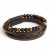 Men's Tiger Eye Stone Leather Bracelet - Multi-layer, Beaded, Fashionable, and Versatile.