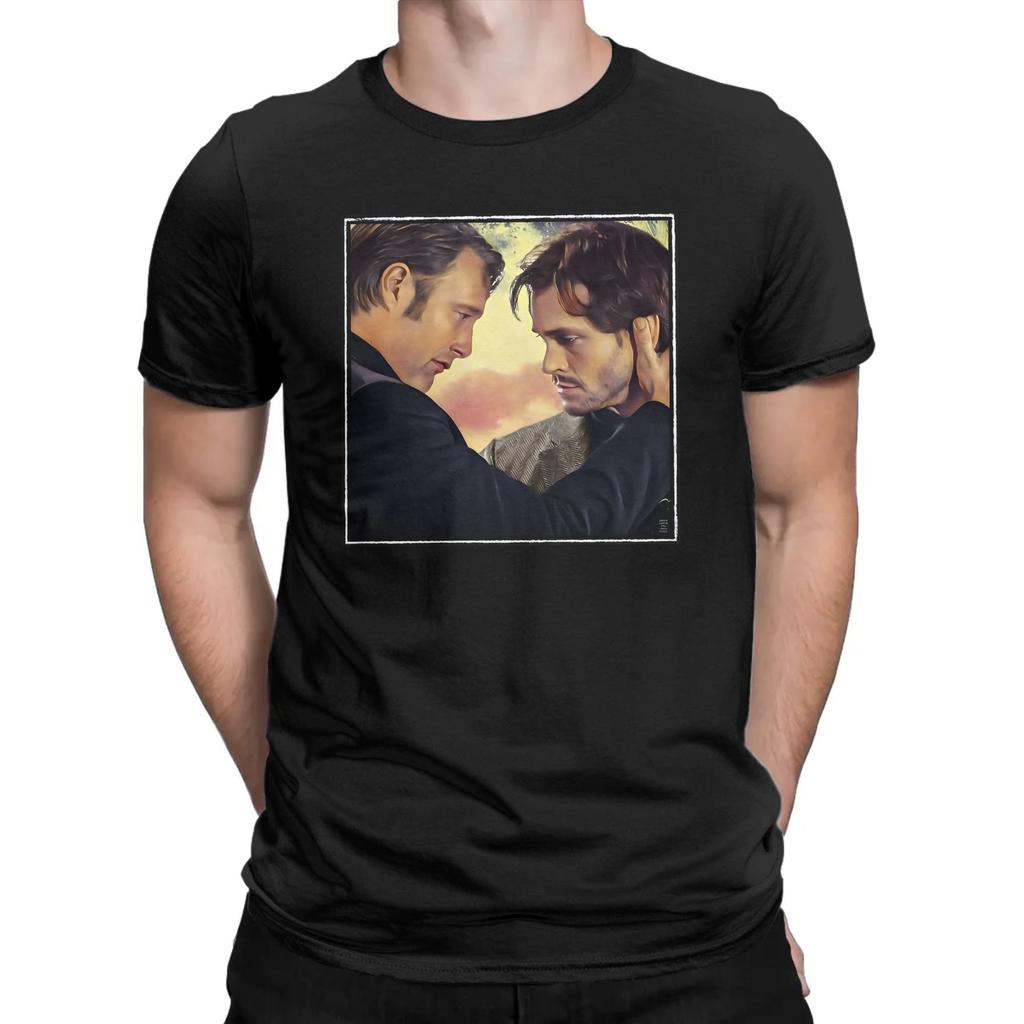 Hannibal und Will Hannigram Sonnenuntergang T-Shirts für Herren Reine Baumwolle Kreative T-Shirts Rundhals Hannibal T-Shirt Kleidung