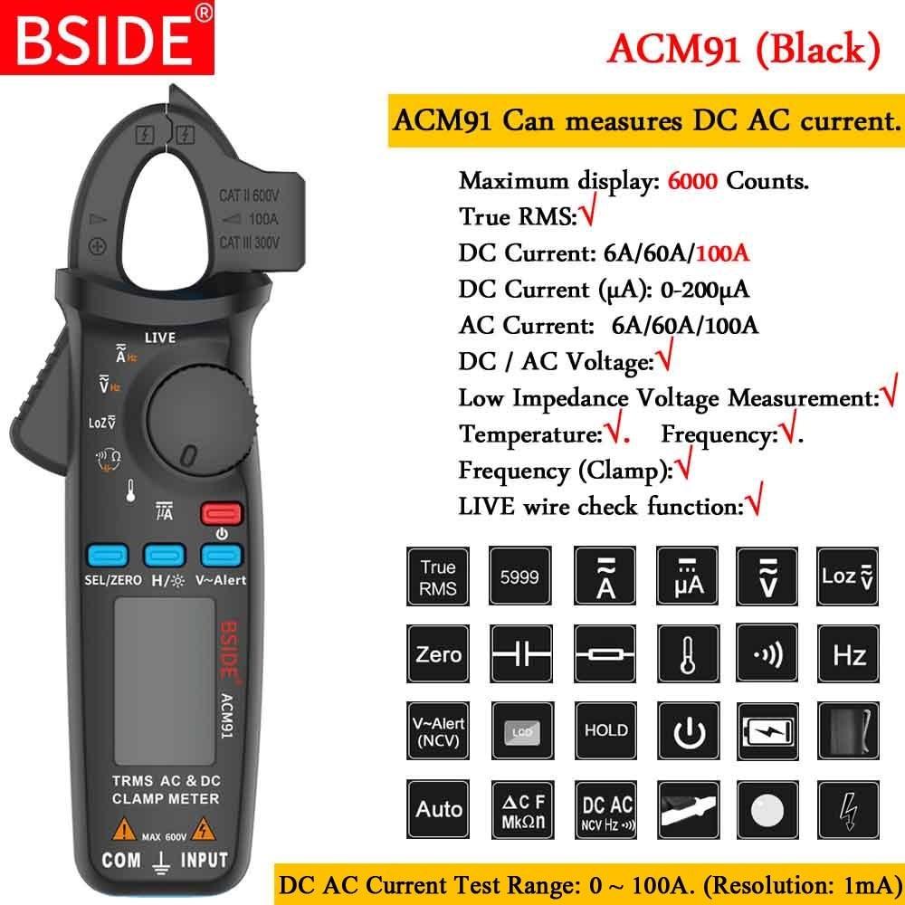 Mini Pinze Amperometriche Digitali Serie ACM True RMS Corrente CC CA Tensione Ohm Temperatura Capacità Hz Tester NCV Amperometro Multimetro