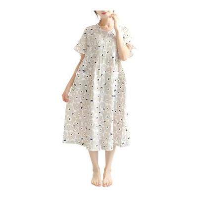 [ON NISHIKI] Women's Pajamas, Summer, Short Sleeves, Dress, 100% Cotton, Double Gauze, Open Front, Room Wear, Nightgown, Room Dress, Skin-friendly,