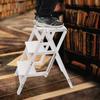 White 3-Tier Step Stool Ladder, Folding Wood Step Stool with Handle, Non-Slip Wide Pedal, Compact Storage, Supports Up To 220lbs