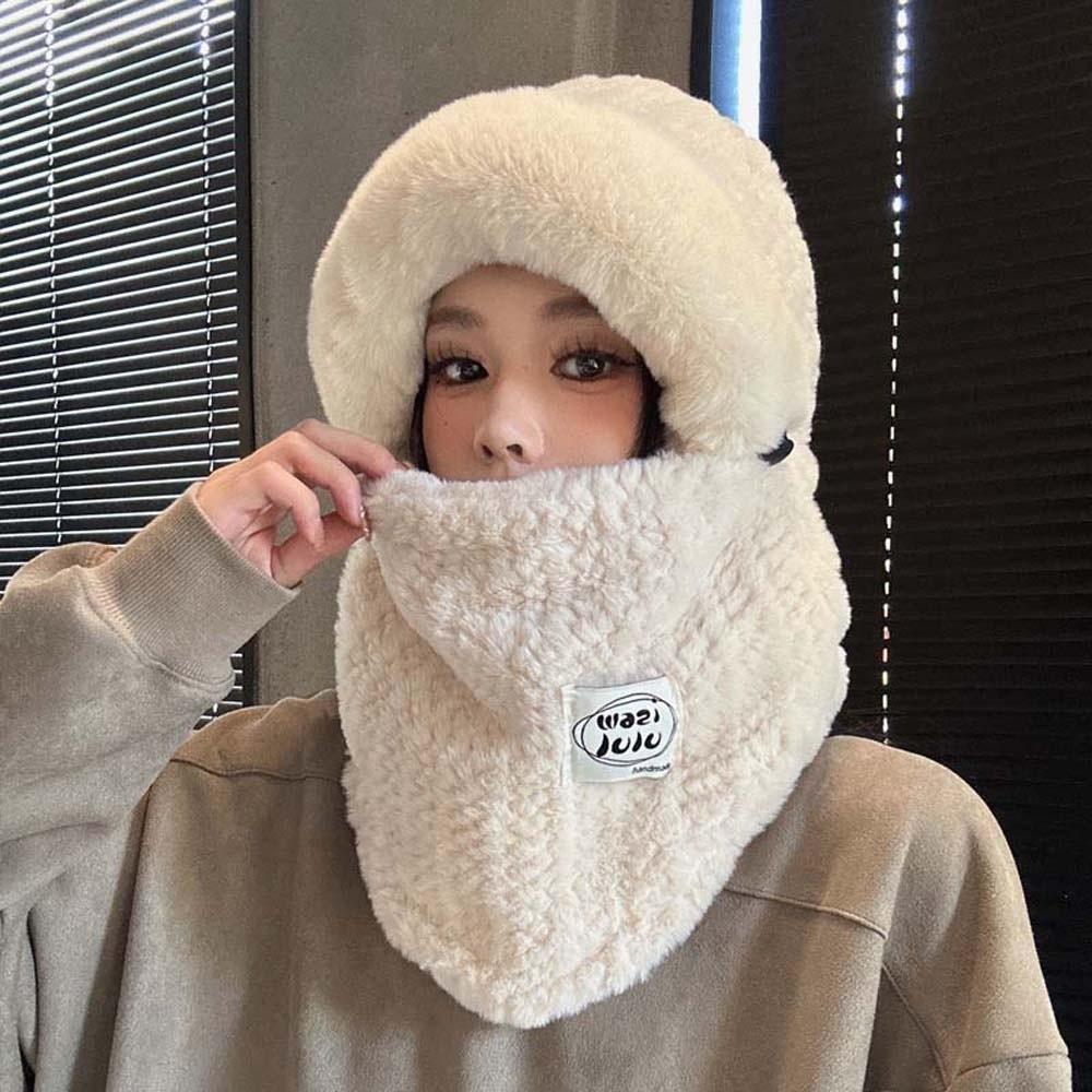 Plush Winter Integrated Scarf Cap Soft Cold Proof Scarf Versatile Pullover Mask Cap  Anti-cold
