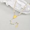 Vnox Stainless Steel Pearl Rosary Beaded Necklace,Virgin Mary Religious Cross Necklace For Women,Prayer Jewelry 65cm Long Chain
