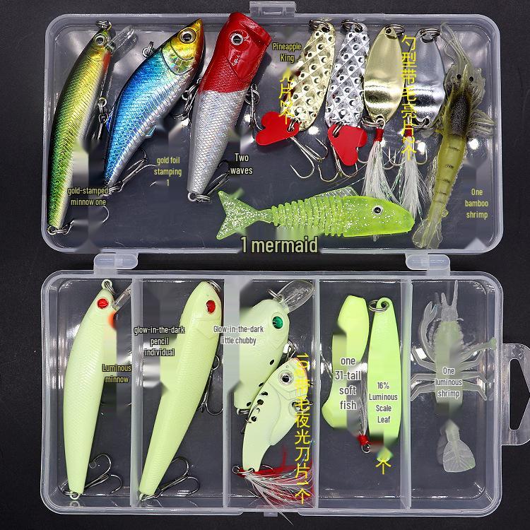 Lure Spinner & Soft Bait Thunder Frog Minnow Hook Combo Set In Box