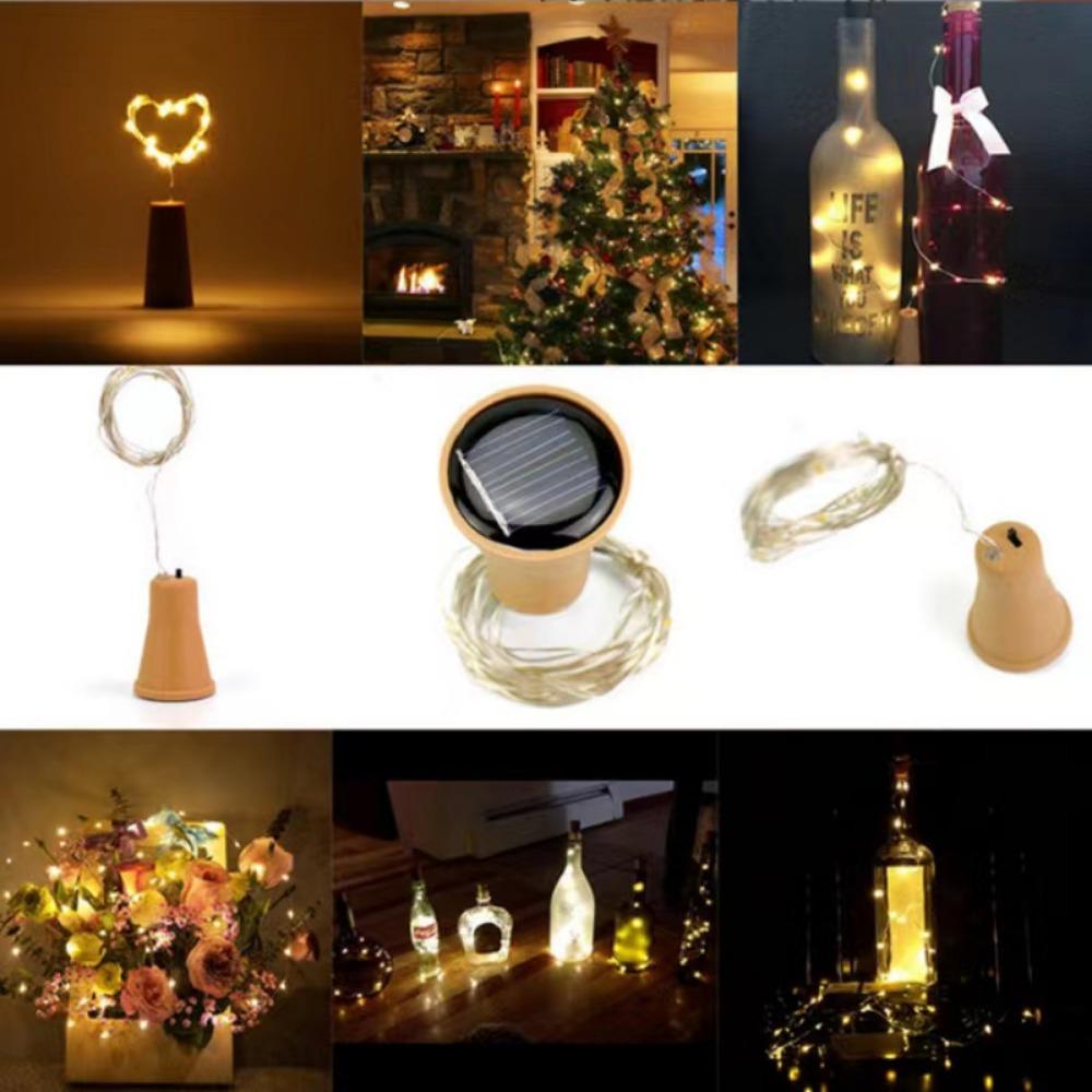 Solar Copper Wire Wine Bottle Fairy Lights - Battery-Powered Christmas Courtyard Decoration