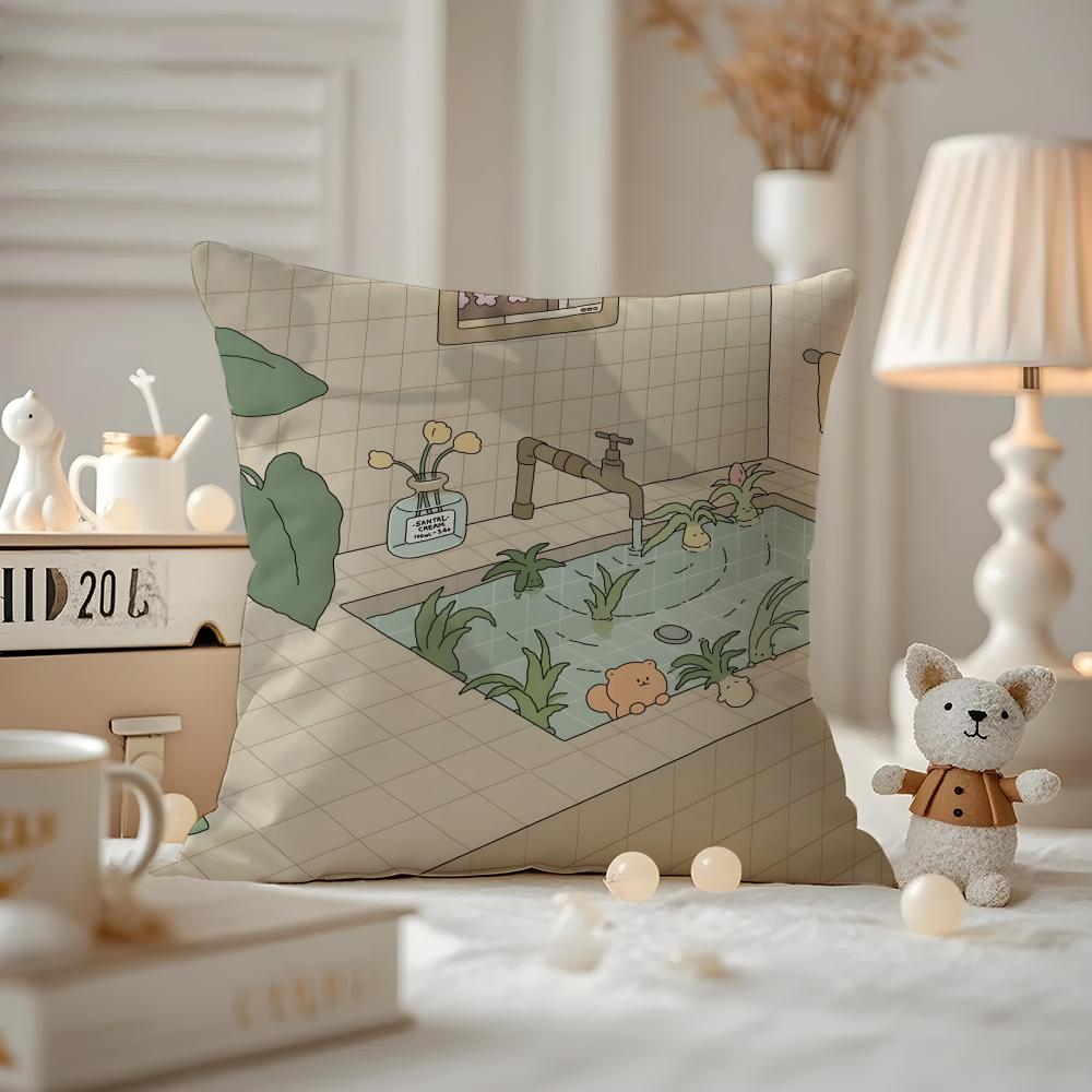 Cushion Cover Anti-dustmite Pillowcase Invisible Zipper Silky Short Plush Sofa Cushion Cover Cute Bear