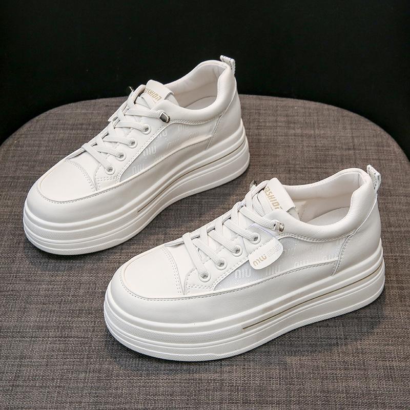 

Summer Thin Mesh Breathable Height Increasing Insole Women s Shoes Genuine Leather Platform White Shoes New Casual Sneaker 35