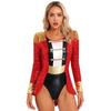 Womens Circus Ringmaster Cosplay Bodysuit Long Sleeve Allover Sequin Tail Jumpsuit Halloween Festival Costumes