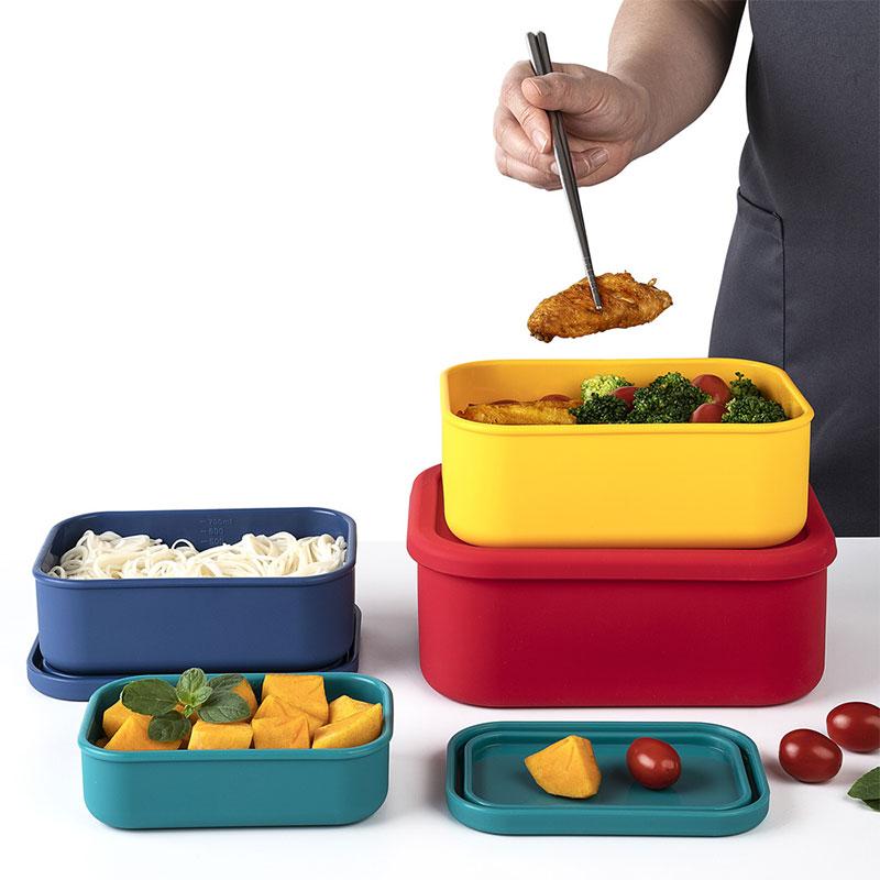 Portable Silicone Lunch Box With Lids Sealed Food Storage Container Box Leakproof Kitchen Refrigerator Transfer Oven Lunch Box