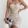 2024 Autumn/Winter European & American Style Women's Tube Top PU Dress - Sexy, Fashionable Nightclub Outfit