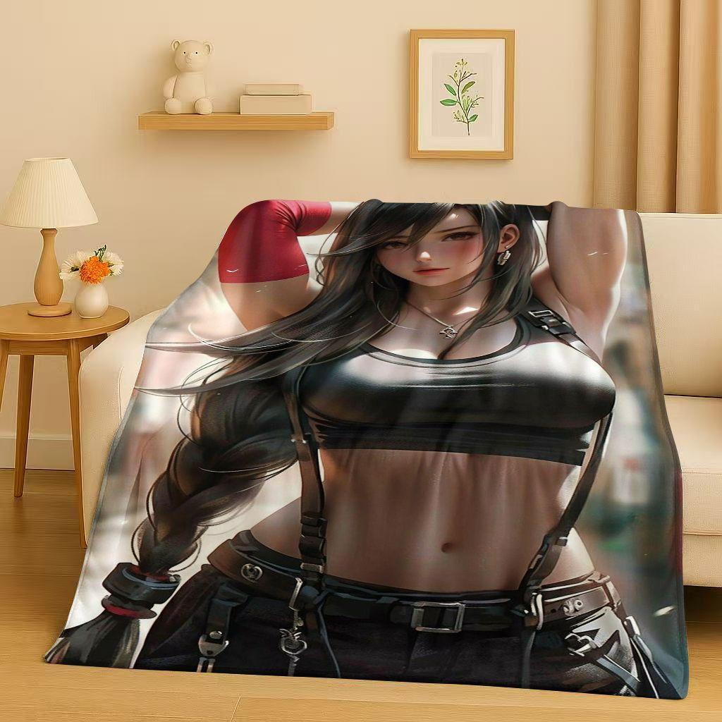 HD Tifa Aerith Sexy Lace Girl Cartoon Flannel Blanket,Ultra Soft Warm Plush Throw for Home Bedroom Bed Sofa Cover Picnic Kids