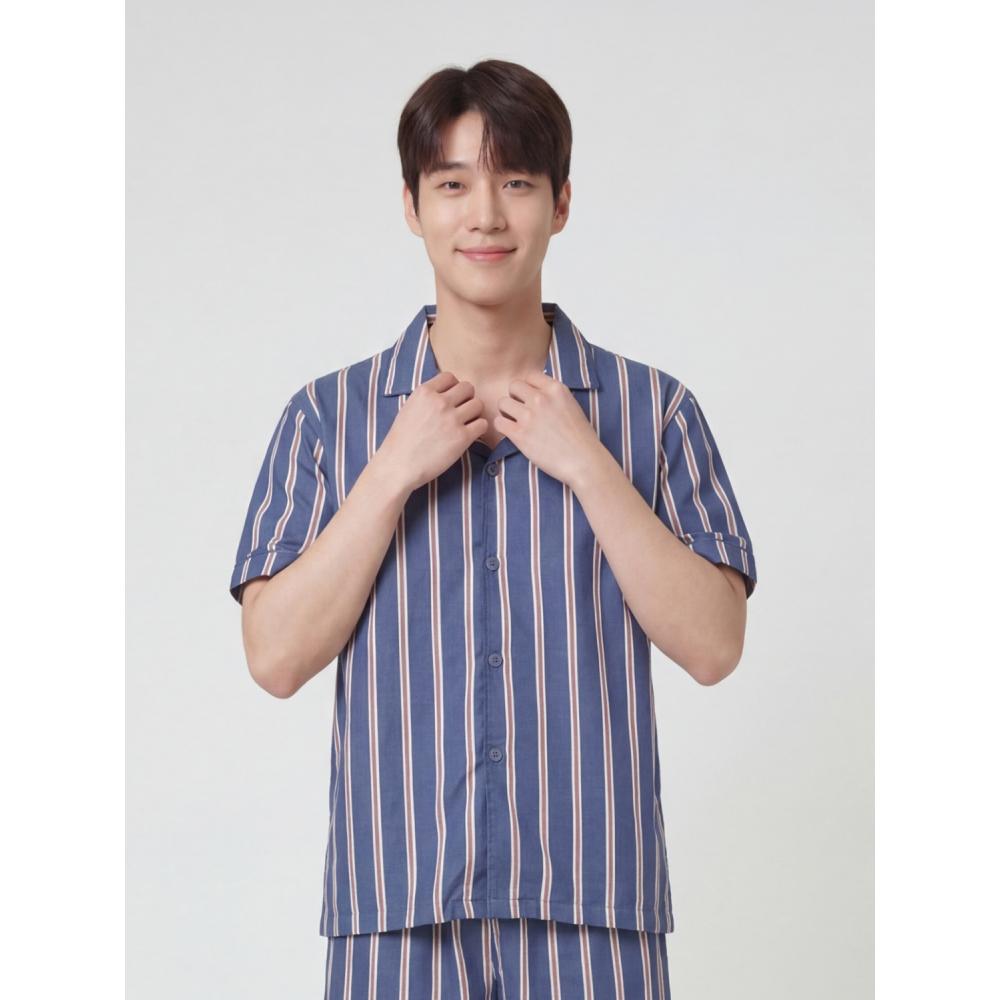 Daiso [public] Pattern Piping Short Sleeve Pajamas Xl Navy