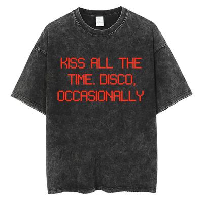Gewaschen Vintage Kuss Immer Disco Gelegentlich Gleicher Stil Grafik T-Shirt Herren Damen Mode Übergroße T-Shirts Streetwear