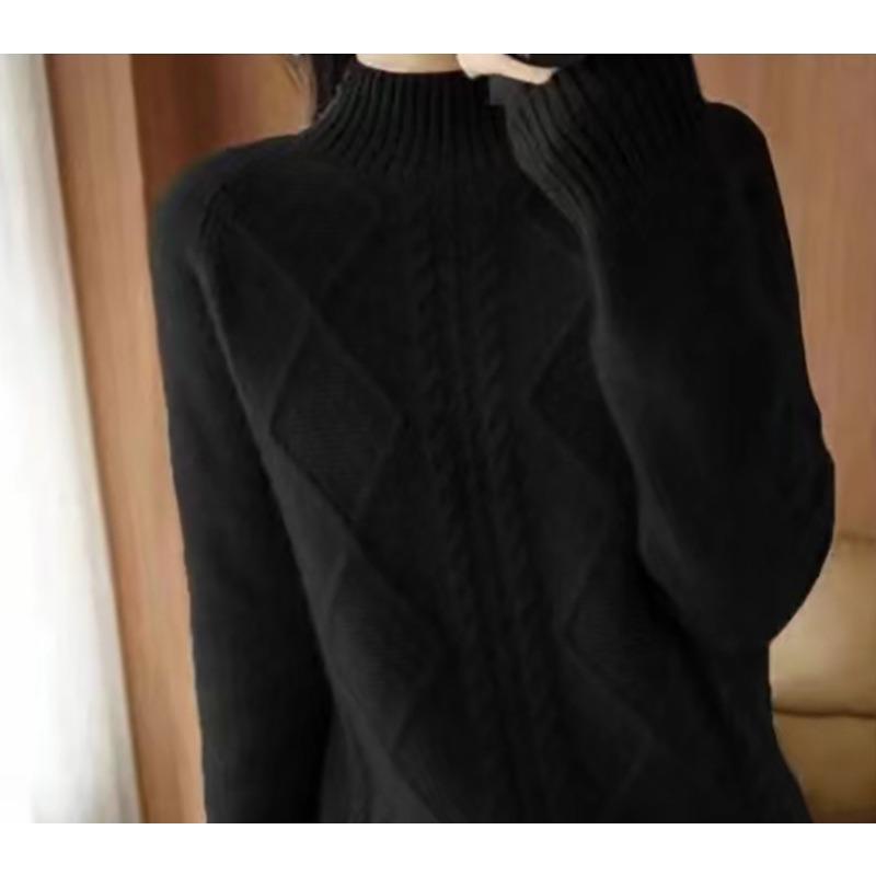 

Twist semi-turtleneck plaid pullover sweater with autumn and winter lazy bottoming knitted sweater for women average size
