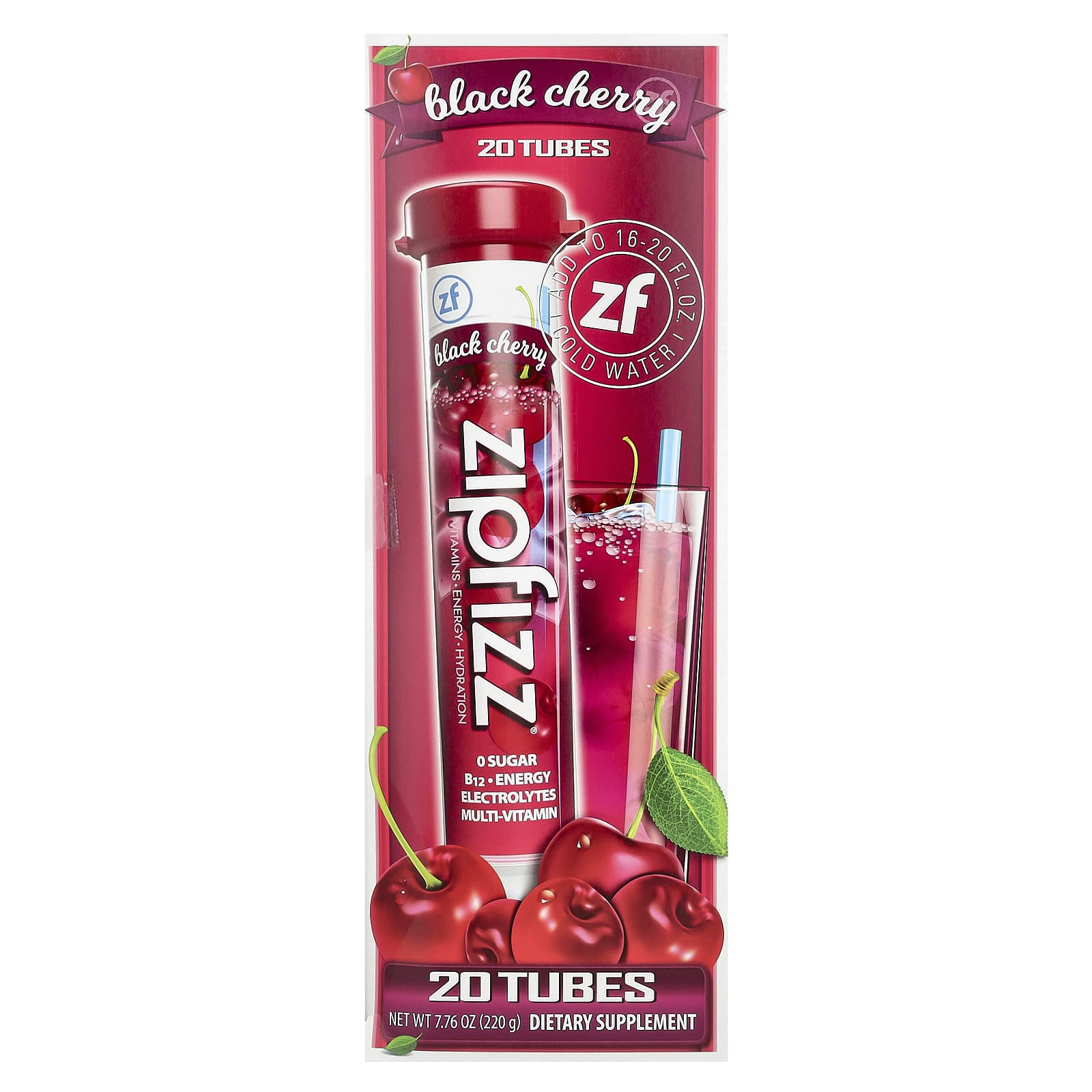 

Zipfizz, Energy Drink Mix, Black Cherry, 20 Tubes, 0.39 oz (11 g) Each
