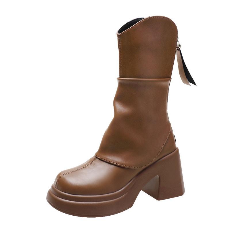 

Модные женские длинные сапоги 2024 Осень Зима Сапоги до колена Мягкая кожа Панк ботильоны Женские Платформа 9 см Высокий каблук Ботас Мухер 39