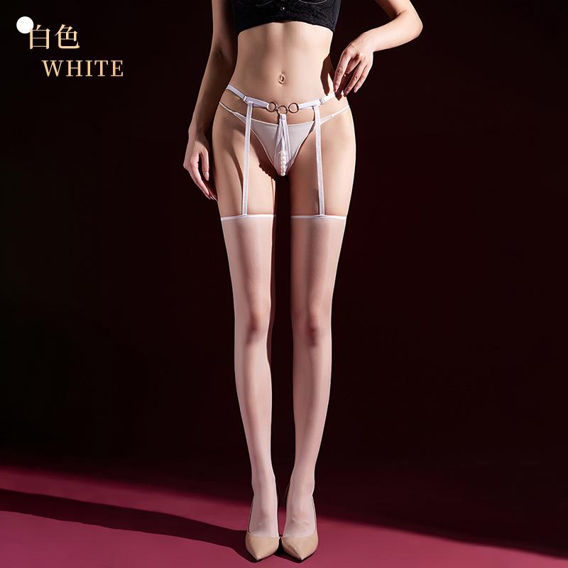 Sexy Stockings Pearl Thong One-Piece Suspender Stockings Sexy Glossy Open-Crotch Stockings Sensual Stockings