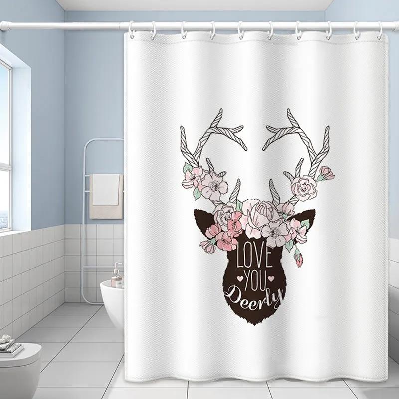 

Cartoon Cute Cat Shower Curtain White Fabric Waterproof Polyester Bathroom Accessories Home Decor Bath Curtains Include Hooks W60H190(CM)-1 Pcs