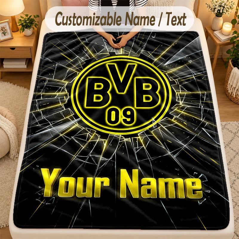 Flannel BlanketBorussia Dortmund Custom Name Text Personalized Soft Warm Throw Blanket Home Decor Gift
