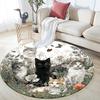 Cats Flowers Round Area Rug,Carpet Rug for Living Room Bedroom Sofa Playroom Decor,Non-slip Floor Mat