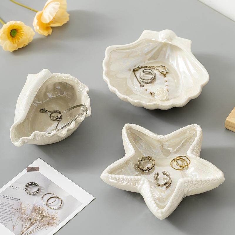 Seashell & Conch Ceramic Jewelry Tray – Instagrammable Desktop Decor for Organizing Beads, Craft Supplies & Accessories