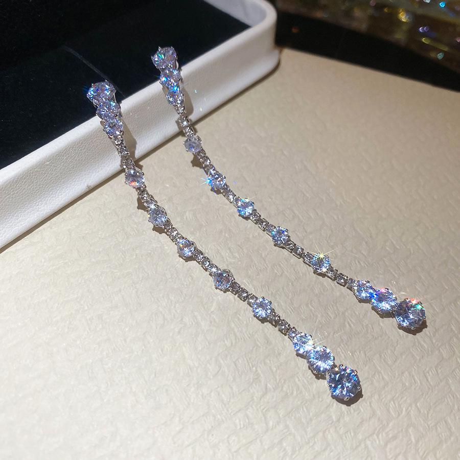 Elegant Korean Zircon Tassel Stud Earrings with Silver Needle