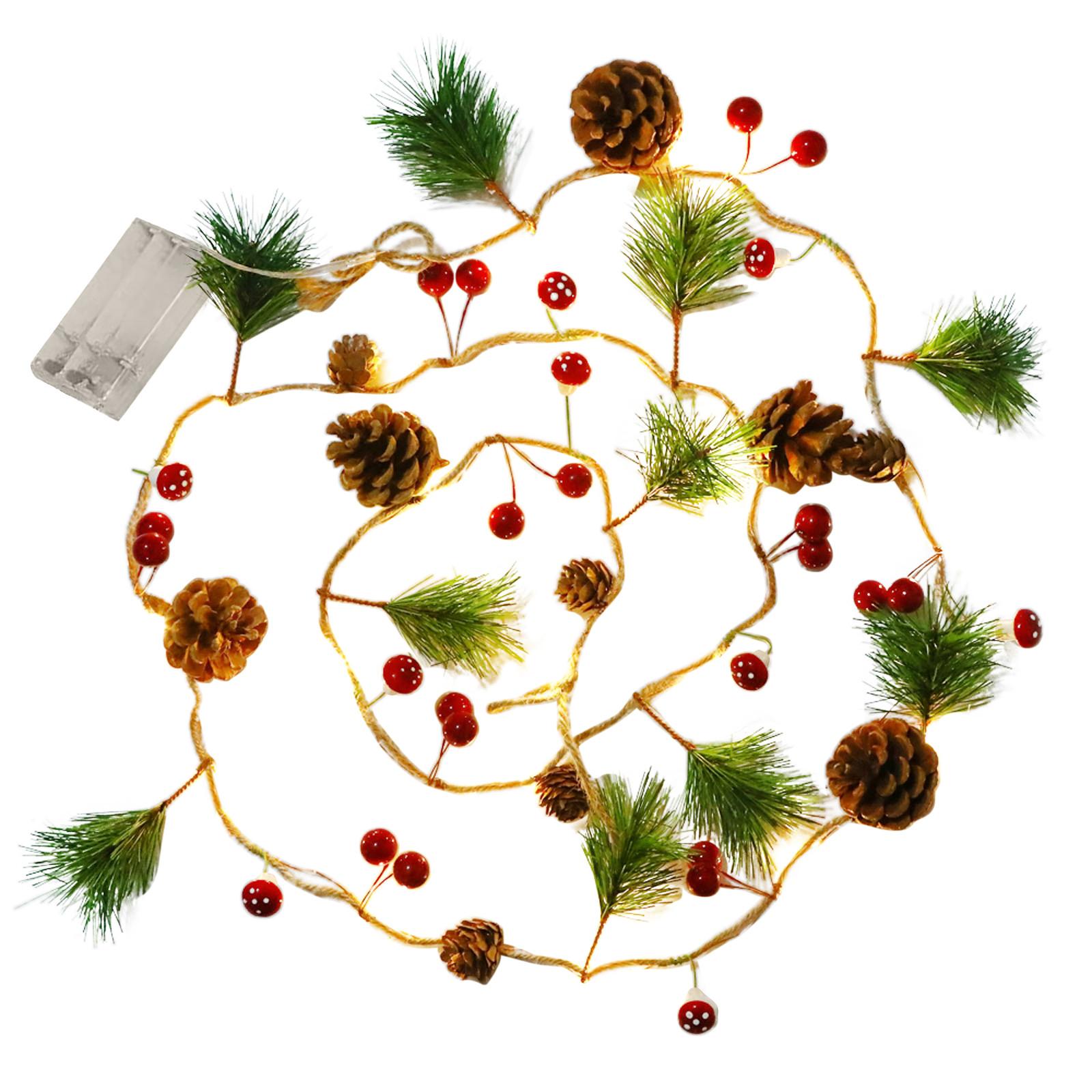 

Рождественские украшения Огни Сосновые шишки Красные фрукты Светодиодные огни из медной проволоки Рождественские гирлянды из ротанга