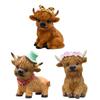 Resin High Land Cow Statue with Bowknot Scottish Calf Gnomes Miniature Figurine Ornament for Shelf Display and Room Accent