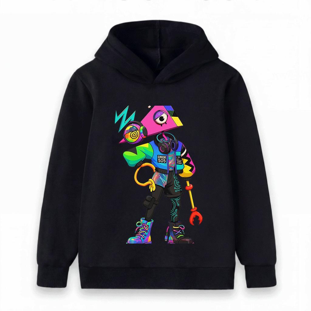 Kids Boys Girls Pullover Hoodie, Stylish Cyberpunk Triangle Head Eye Cartoon Print Casual Long Sleeve Sweatshirt for Children