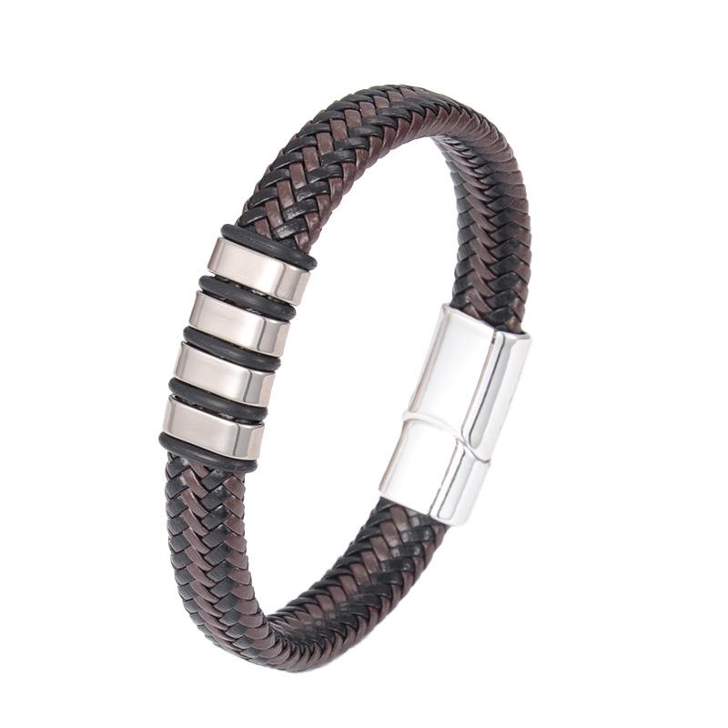 Anti-static Wristband - Men's Stainless Steel Leather Retro Style Magnetic Woven Anti-static Wristband