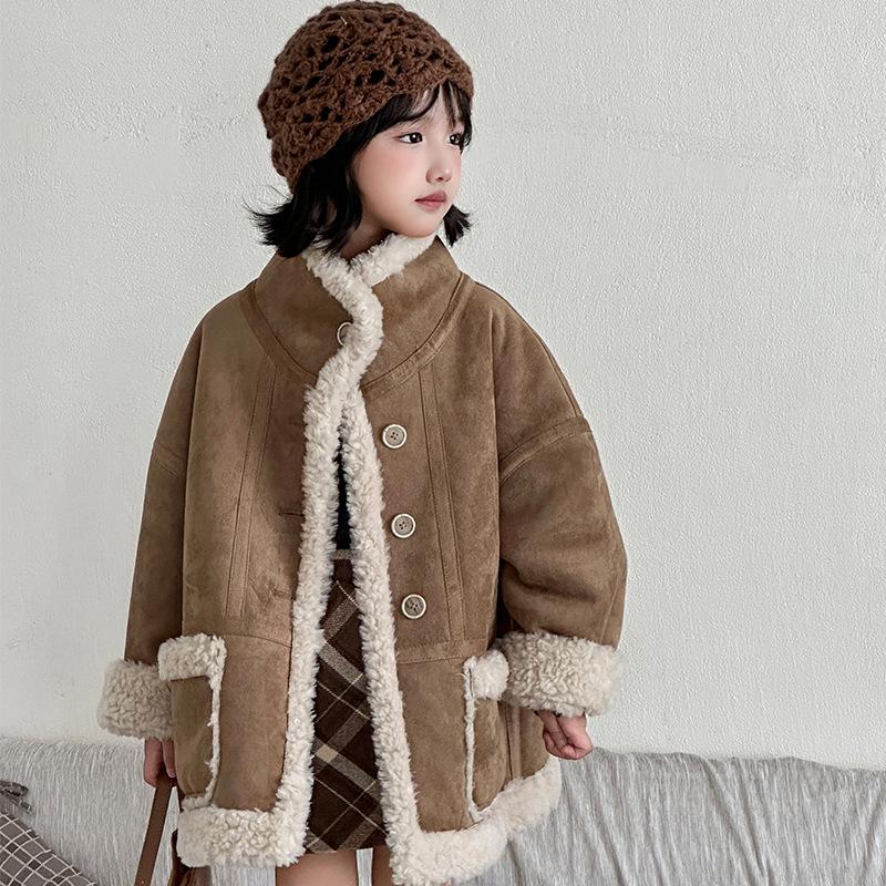 

Пальто из стриженой шерсти в корейском стиле для девочек - Средний/Большой размер, Утепленное, Осень/Зима 130cm (Height 122-132cm)