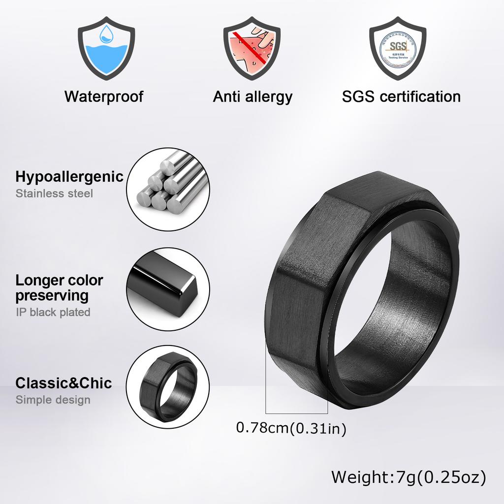 Stylish Hexagon Stainless Steel Ring for Men,Relieving Anxiety Decompression Neutral Spinner Ring,Trendy Casual Gifts