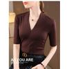 New Mid-sleeve Women's T-shirt 2026, Elegant V-neck Inner Layer, Stretchy Base Shirt, Slim-fit Waist Top