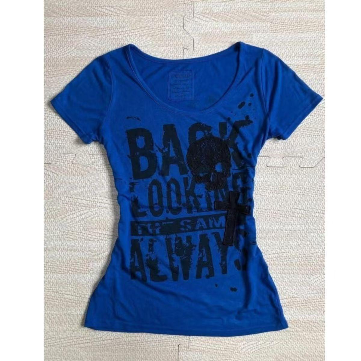 

Women T-shirts String Short Sleeve Blue Girls Tees Casual Tops For Female XL