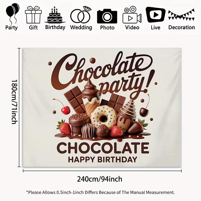 2D Flat Dessert Birthday Backdrop "Chocolate Party" Themed Background Cloth