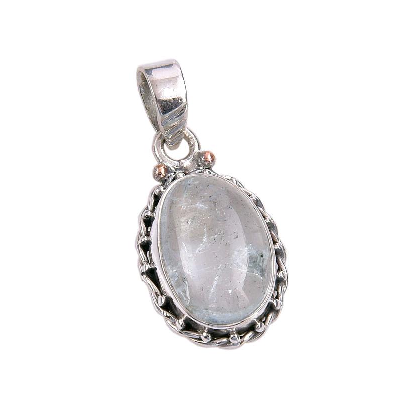 Κρεμαστό κόσμημα από φυσικό πολύτιμο λίθο Aquamarine 925 από συμπαγές ασήμι 925 1,25" Y2D95