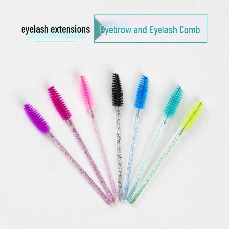 50-Piece Portable Crystal Rod Eyelash & Eyebrow Brush Set - Nylon Makeup & Extension Comb