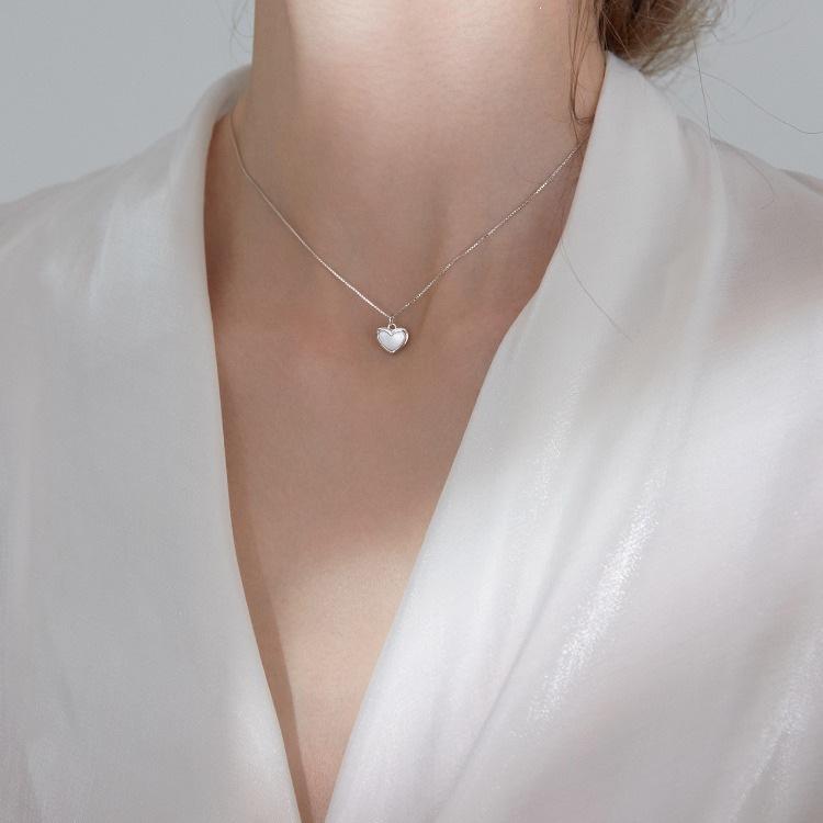 925 Silver-Plated Heart Necklace with Shell Pendant for Women - Clavicle Chain Short Choker Accessories