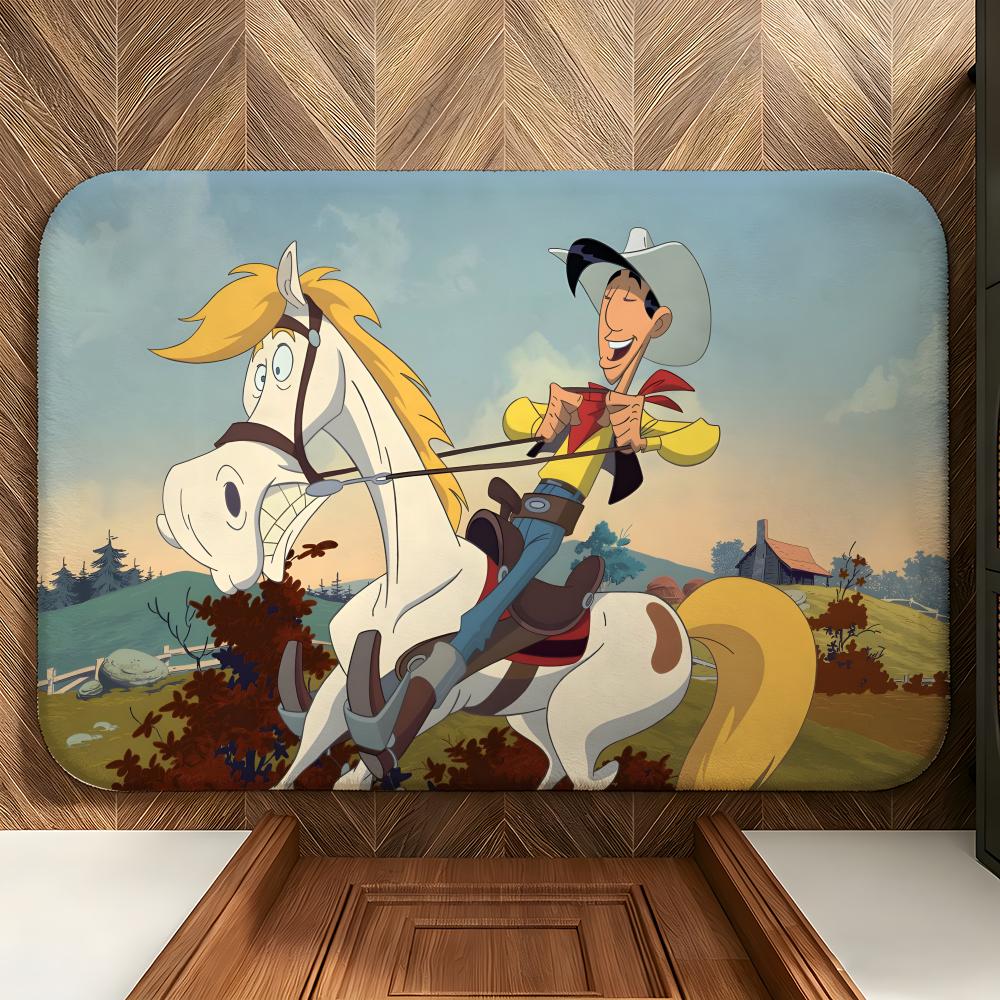 Cartoon L-Lucky L-Luke Floor Mat Soft Flannel Floor Mat Suitable for Entryways, Living Rooms, Bedrooms, and Bathrooms