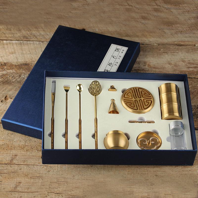 Brass Incense Seal Set: Agarwood Burner & Ceremony Tools